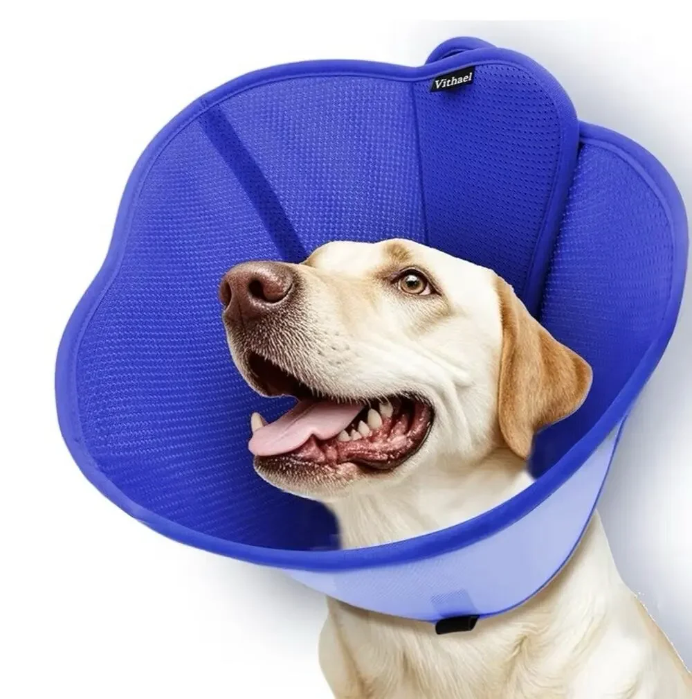 Vithael Soft Dog Recovery Cone Collar XL Blue Adjustable Elizabethan Collar